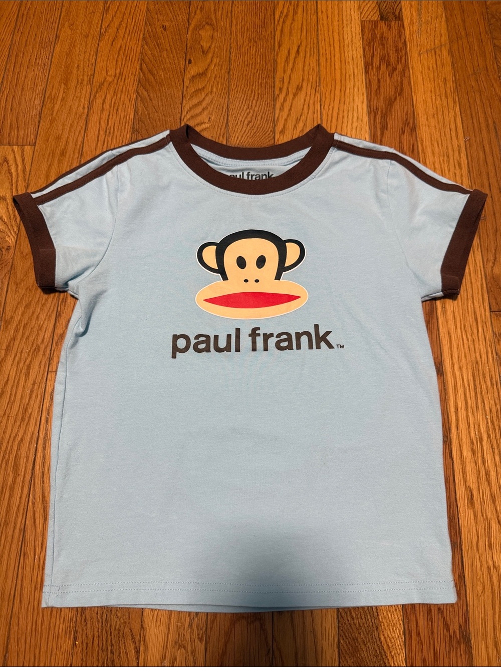 Paul Frank Light Blue Tee with Brown Ringer and Monkey Logo